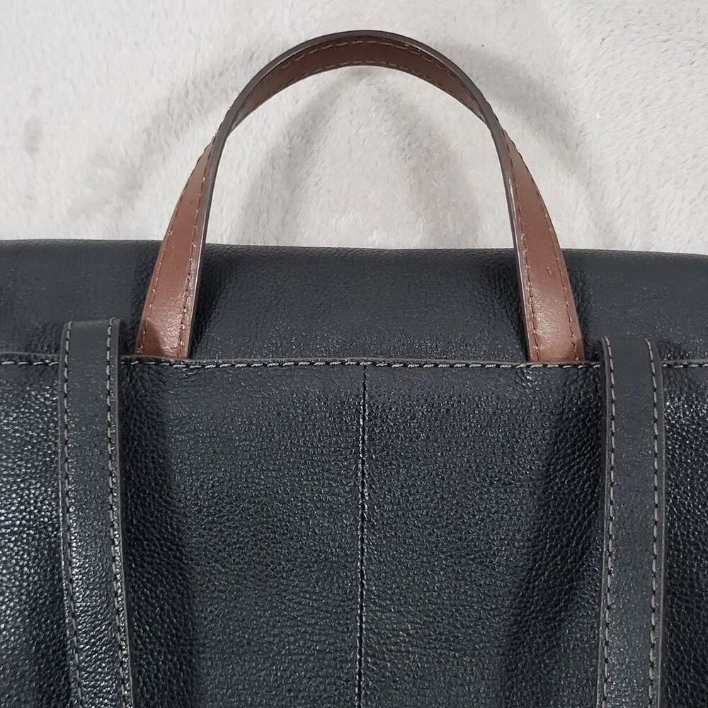 Fossil Claire Black Pebbled Leather Medium Backpack Purse Bag Magnetic Flap Snap